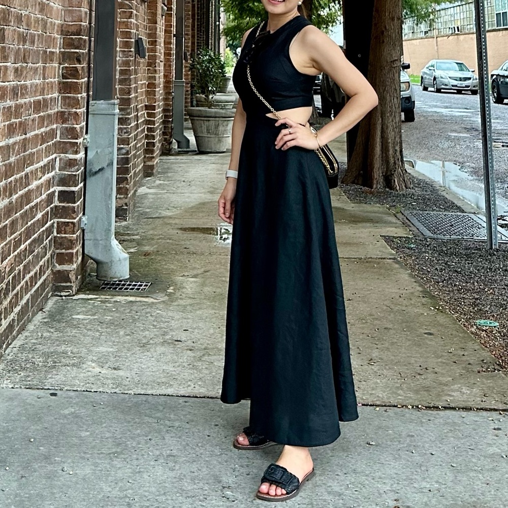 Black linen cutout dress